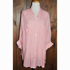 Ruby Red Woman Pale Peach 3/4 Length Sleeve Button Down Blouse Size 2X